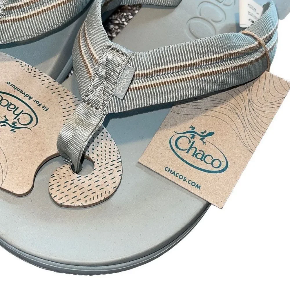 Chaco Womens Chillos Flip Flop Sandals Slip On Stripe Strap Sadie Aqua Gray Size